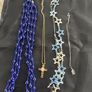Blue Beaded Necklace and Star Chain Set